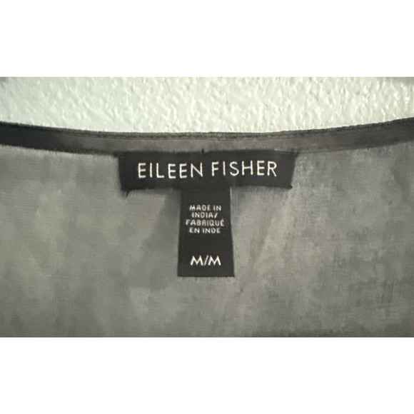 Eileen Fisher 100% Silk Georgette Crepe Long Tunic Sleeveless Top Sheer Medium - Picture 3 of 4